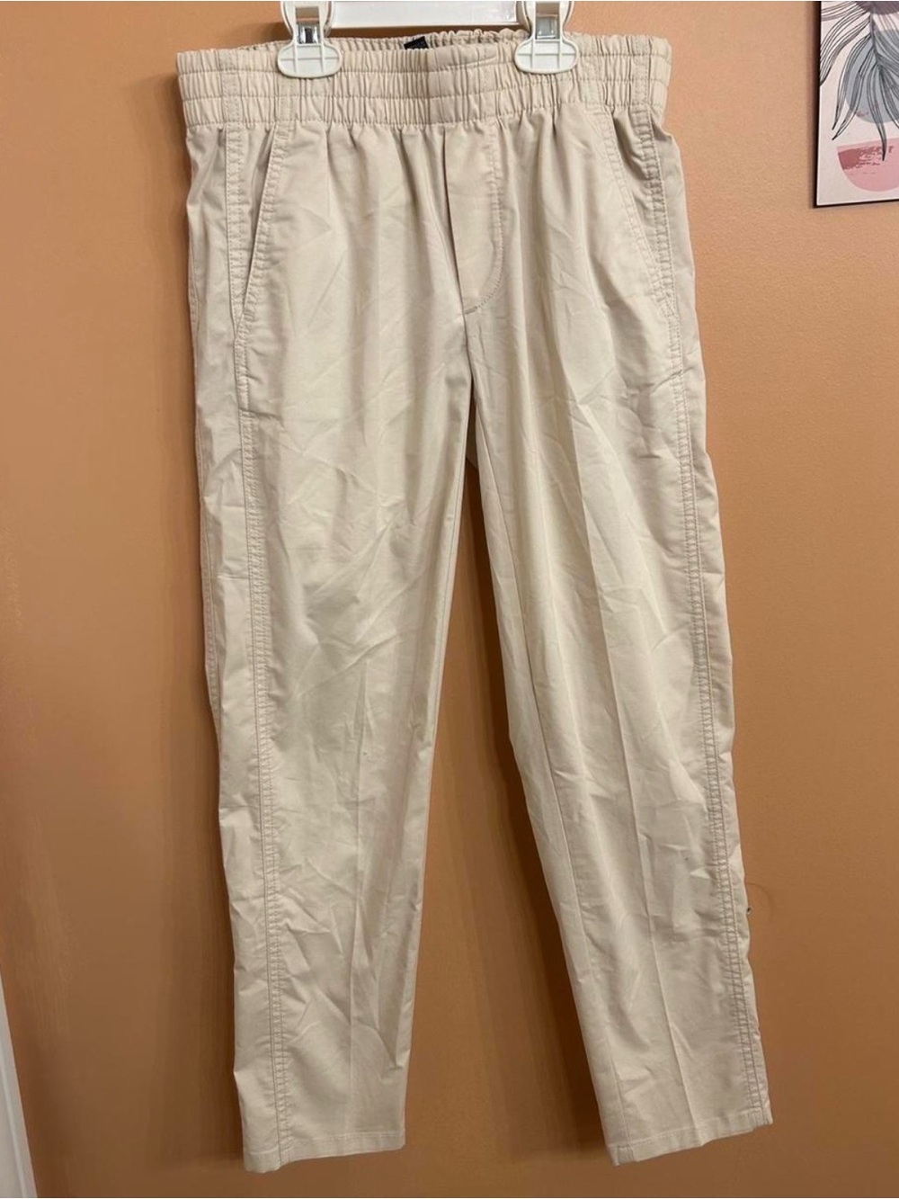 Womens Cream Elastic-Waist Casual Pants